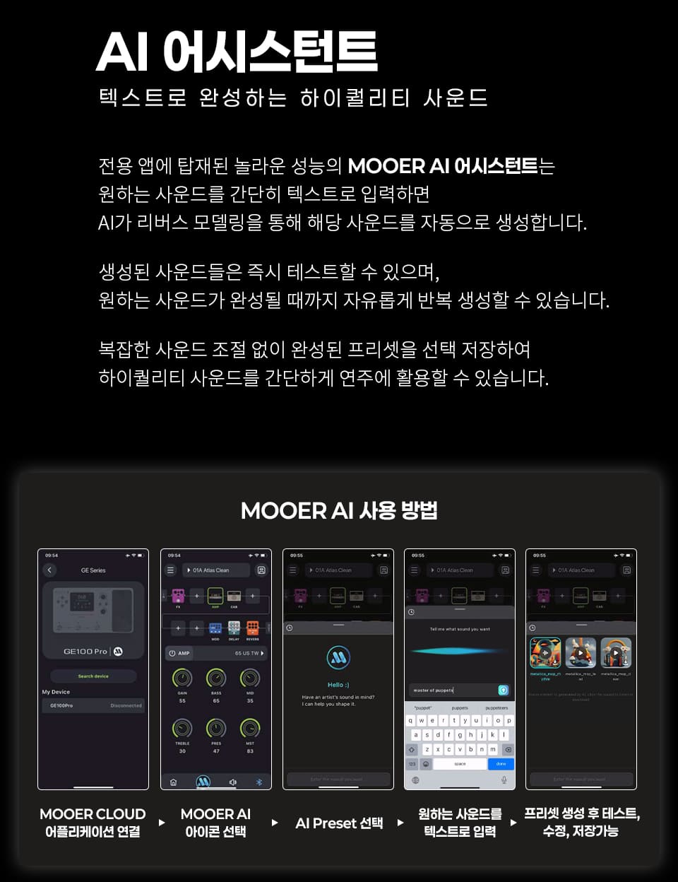 무어 GE100 PRO Li 컬러 디스플레이 및 직관적인 파라미터 조작 노브 가이드