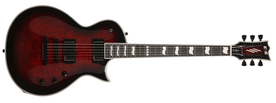See Thru Black Cherry Sunburst 피니시 및 퀼티드 메이플 탑 디테일