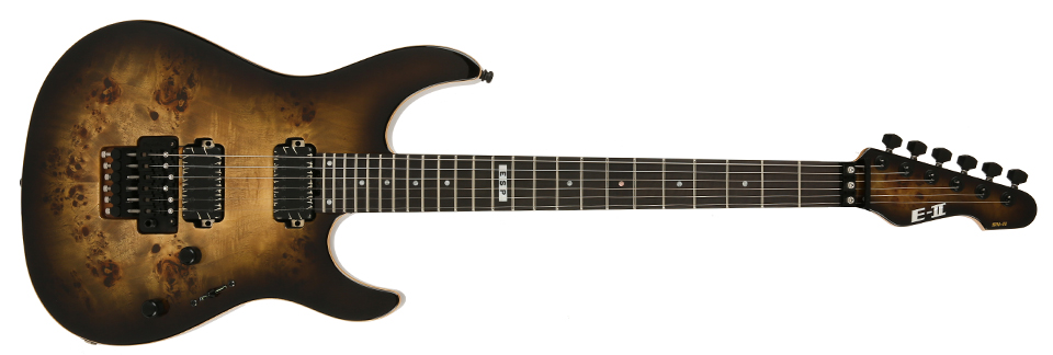 Nebula Black Burst 피니시 및 Buckeye Burl 탑 헤드스톡 디자인
